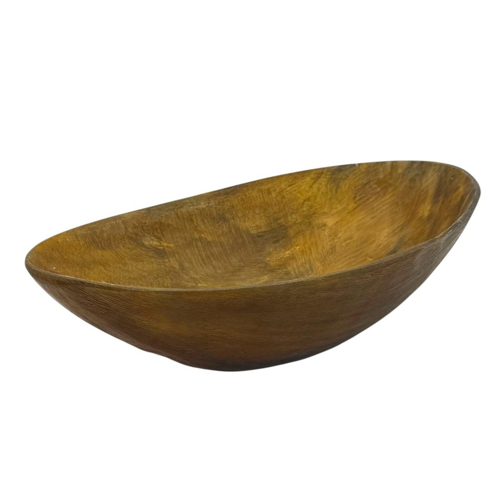 Hand Carved Wooden Dough Bowl Primitive Rustic Farmhouse‎ Decor Oval Wood Bowl - Picture 4 of 14